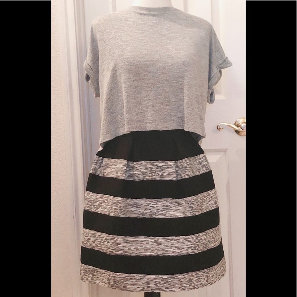 Francesca’s Alya black and grey striped skirt